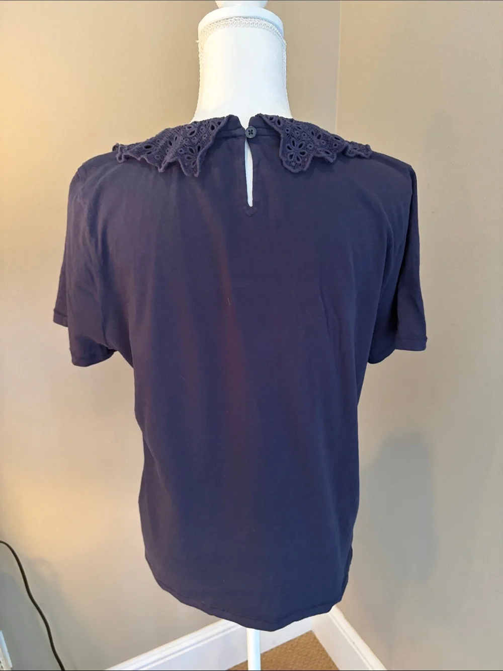 J. Crew Navy Short Sleeve Tee with Eyelet Peter Pan Collar